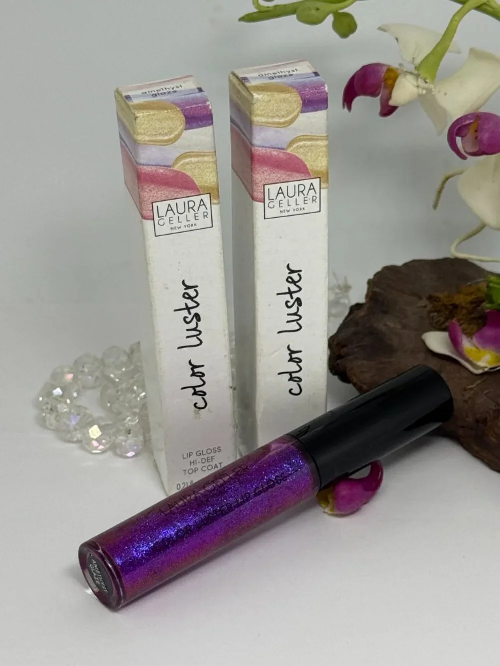 2x Laura Geller Color Luster Lip Gloss Hi-Def Top Coat - Amethyst Glaze - NIB